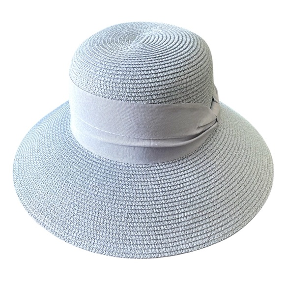 Soft Blue Cloche Style Woven Paper/Straw Hat with Side Bow - Picture 6 of 11